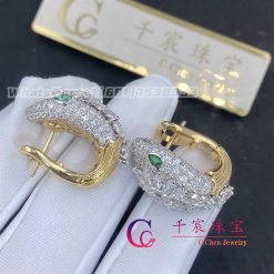 Bulgari Serpenti Platinum And 18k Yellow Gold Diamond Earrings With Emerald Eyes (7)