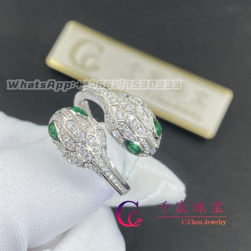 Bulgari Serpenti Seduttori double head ring set with emerald eyes and pavé diamonds Ref.: 358094