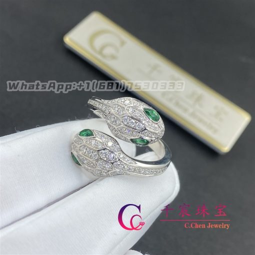 Bulgari Serpenti Seduttori Double Head Ring Set With Emerald Eyes And Pave Diamonds Ref 358094 (4)