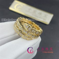 Bulgari Serpenti Viper Two Coil 18k Yellow Gold Ring Set With Pave Diamonds (3)