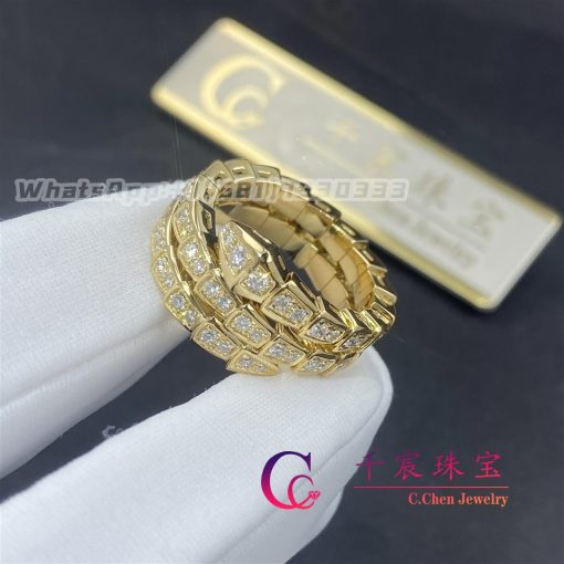 Bulgari Serpenti Viper Two-Coil Yellow Gold Ring Set With Pavé Diamonds