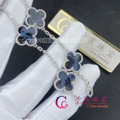 Van Cleef Arpels Vintage Alhambra Bracelet 5 Motifs White Gold And Pietersite (7)