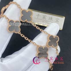 Van Cleef Arpels Vintage Alhambra Bracelet 5 Motifs Rose Gold And Silver Obsidian (3)