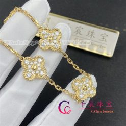 Van Cleef Arpels Vintage Alhambra Bracelet 5 Motifs Yellow Gold Diamond Vcara41400 (2)