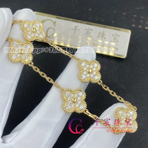 Van Cleef Arpels Vintage Alhambra Bracelet 5 Motifs Yellow Gold Diamond Vcara41400 (4)