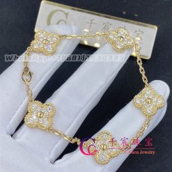 Van Cleef Arpels Vintage Alhambra Bracelet 5 Motifs Yellow Gold Diamond Vcara41400 (6)