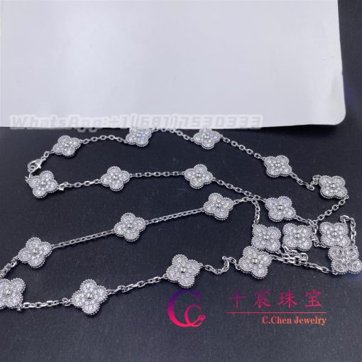 Van Cleef Arpels Vintage Alhambra Long Necklace 20 Motifs 18k White Gold Diamond Vcara43300 (3)