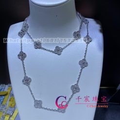 Van Cleef Arpels Vintage Alhambra Long Necklace 20 Motifs 18k White Gold Diamond Vcara43300 (4)