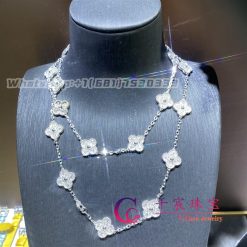 Van Cleef Arpels Vintage Alhambra Long Necklace 20 Motifs 18k White Gold Diamond Vcara43300 (6)