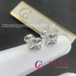 Van Cleef Arpels Sweet Alhambra Earrings Guilloche White Gold Design Jewelry (4)