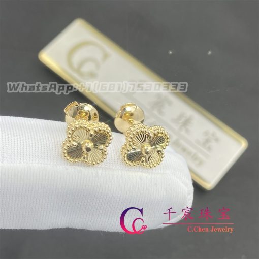 Van Cleef Arpels Sweet Alhambra Earrings Guilloche Yellow Gold Design Jewelry (3)