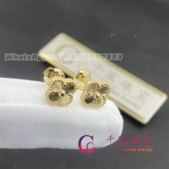 Van Cleef Arpels Sweet Alhambra Earrings Guilloche Yellow Gold Design Jewelry (5)