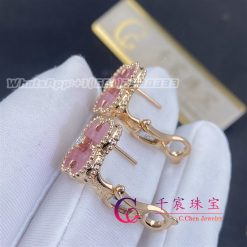 Van Cleef Arpels Vintage Alhambra Earrings 18k Rose Gold Diamond Rhodonite (4)