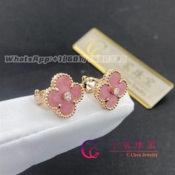 Van Cleef Arpels Vintage Alhambra Earrings 18k Rose Gold Diamond Rhodonite (7)