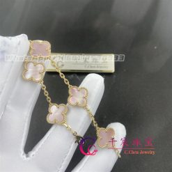 Van Cleef Arpels Vintage Alhambra Bracelet 5 Motifs Yellow Gold，pink Mother Of Pearl (4)