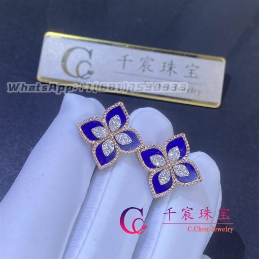 Roberto Coin Princess Flower Earrings 18kt Rose Gold With Diamonds And Lapis 20mm (3)