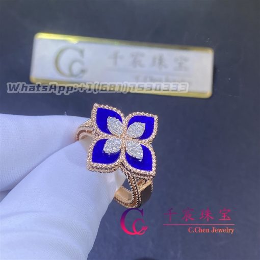 Roberto Coin Princess Flower Ring Rose Gold With Lapis Lazuli Small Version 20mm (5)