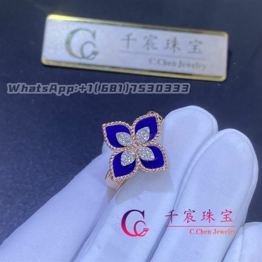 Roberto Coin Princess Flower Ring Rose Gold With Lapis Lazuli Small Version 20mm (6)