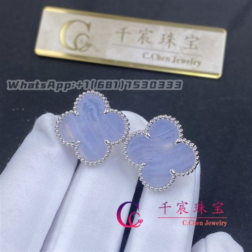 Van Cleef Arpels Magic Alhambra Earrings 18k White Gold Chalcedony (4)