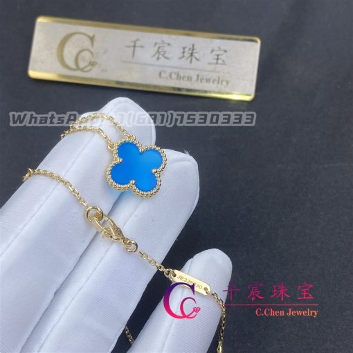 Custom Jewelry Van Cleef Arpels Vintage Alhambra Pendant In 18k Yellow Gold Blue Agate Vcarp9sy00 (3)